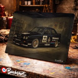Plaque métallique publicitaire – Illustration BMW M3 E30 1987 – Garage Vintage – Buckshot