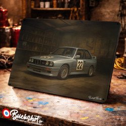 Plaque métallique publicitaire – Illustration BMW M3 E30 1987 – Garage Vintage – Buckshot