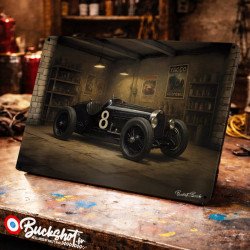 Plaque métallique publicitaire – Illustration Bugatti Type 59 Sport 1933 – Garage Vintage – Buckshot
