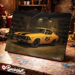 Plaque métallique publicitaire – Illustration Chevrolet Chevelle SS Coupé 1969 – Garage Vintage – Buckshot