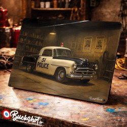 Plaque métallique publicitaire – Illustration Dodge Coronet 1950 – Garage Vintage – Buckshot
