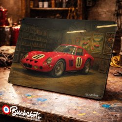 Plaque métallique publicitaire – Illustration Ferrari 250 GTO 1962 – Garage Vintage – Buckshot