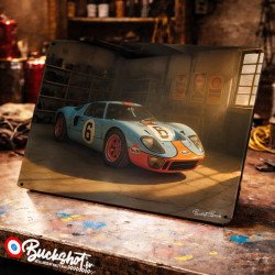Plaque métallique publicitaire – Illustration Ford GT40 1966 – Garage Vintage – Buckshot