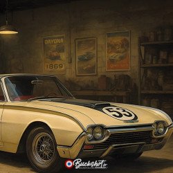 Plaque métallique publicitaire – Illustration Ford Thunderbird Sport 1963 – Garage Vintage – Buckshot