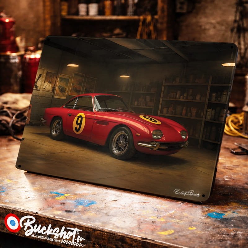 Plaque métallique publicitaire – Illustration Lamborghini 400 GT Interim 1966 – Garage Vintage – Buckshot