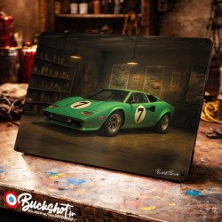Plaque métallique publicitaire – Illustration Lamborghini Countach 1974 – Garage Vintage – Buckshot