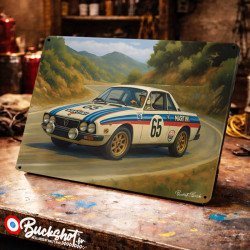 Plaque métallique publicitaire – Illustration Lancia Beta Coupé 1800 de 1974 – Racing Vintage – Buckshot