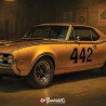 Plaque métallique publicitaire – Illustration Oldsmobile 442 de 1968 – Garage Vintage – Buckshot