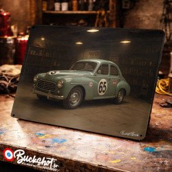 Plaque métallique publicitaire – Illustration Peugeot 203 de 1955 – Garage Vintage – Buckshot