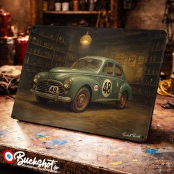 Plaque métallique publicitaire – Illustration Peugeot 203 de 1955 – Garage Vintage – Buckshot
