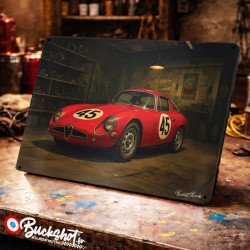 Plaque métallique publicitaire – Illustration Alfa Romeo Giulia TZ 1964 – Garage Vintage – Buckshot
