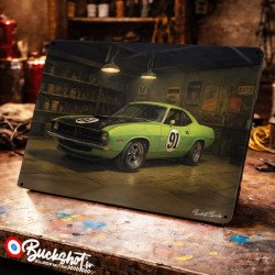 Plaque métallique publicitaire – Illustration Plymouth Barracuda Super Stock de 1970 – Garage Vintage – Buckshot