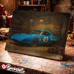 Plaque métallique publicitaire – Illustration Plymouth Superbird NASCAR de 1970 – Garage Vintage – Buckshot