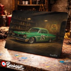 Plaque métallique publicitaire – Illustration Pontiac Catalina Metalflake de 1960 – Garage Vintage – Buckshot