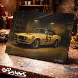 Plaque métallique publicitaire – Illustration Pontiac Firebird de 1967 – Garage Vintage – Buckshot