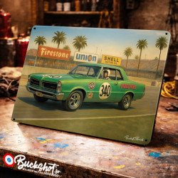 Plaque métallique publicitaire – Illustration Pontiac Tempest Hardtop de 1964 – Racing Vintage – Buckshot