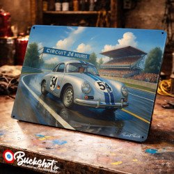 Plaque métallique publicitaire – Illustration Porsche 356 Coupé de 1952 – Racing Vintage – Buckshot