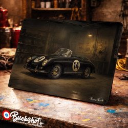 Plaque métallique publicitaire – Illustration Porsche 356 A Speedster 1600 de 1956 – Garage Vintage – Buckshot