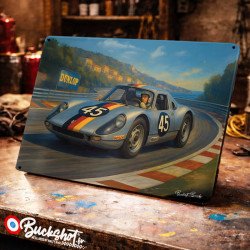 Plaque métallique publicitaire – Illustration Porsche 904 Carrera GTS de 1963 – Racing Vintage – Buckshot