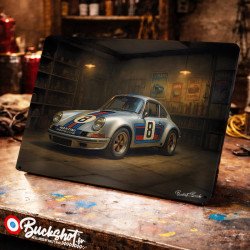 Plaque métallique publicitaire – Illustration Porsche 911 Carrera RSR de 1973 – Garage Vintage – Buckshot
