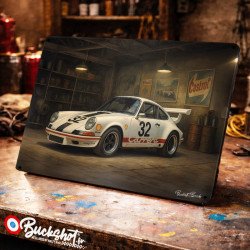 Plaque métallique publicitaire – Illustration Porsche 911 S Carrera de 1973 – Garage Vintage – Buckshot