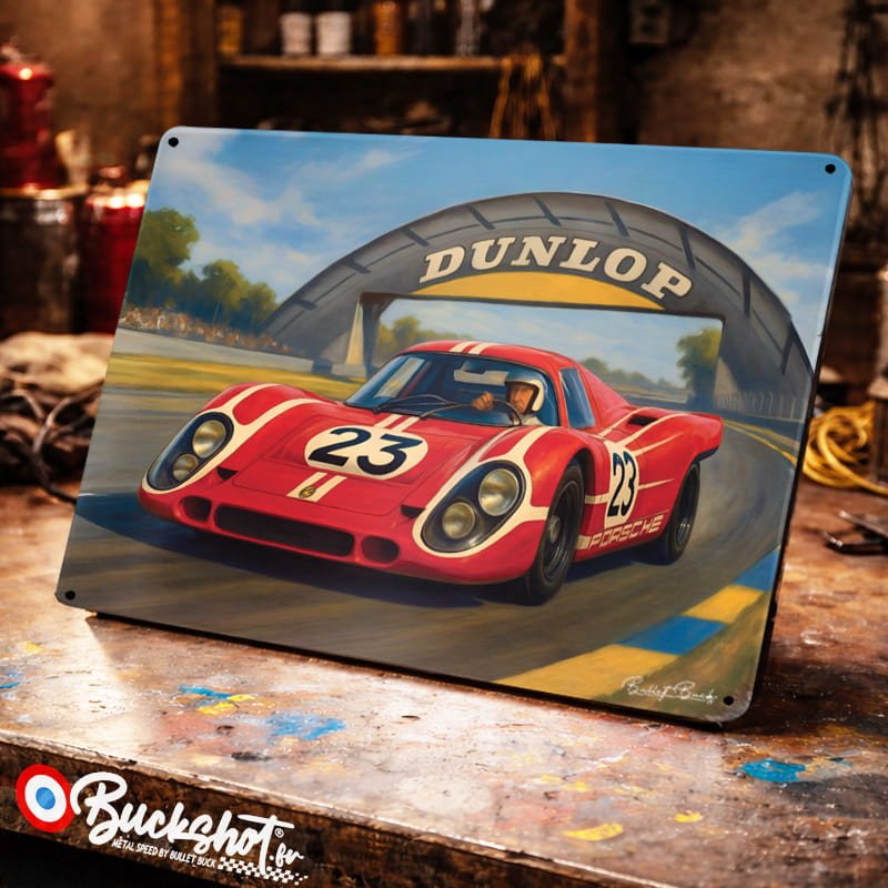 Plaque métallique publicitaire – Illustration Porsche 917 de 1971 – Racing Vintage – Buckshot