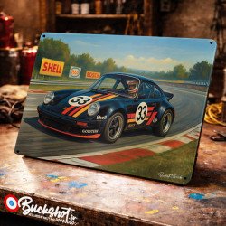 Plaque métallique publicitaire – Illustration Porsche 930 Groupe 4 de 1975 – Racing Vintage – Buckshot