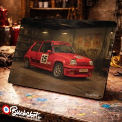 Plaque métallique publicitaire – Illustration Renault 5 GT Turbo de 1988 – Garage Vintage – Buckshot