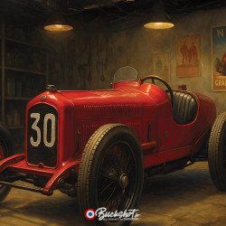 Plaque métallique publicitaire – Illustration Alfa Romeo P2 1929 – Garage Vintage – Buckshot