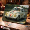 Plaque métallique publicitaire – Illustration Volkswagen Coccinelle Choupette de 1967 – Racing Vintage – Buckshot