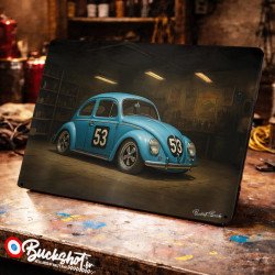 Plaque métallique publicitaire – Illustration Volkswagen Coccinelle Standard de 1970 – Garage Vintage – Buckshot