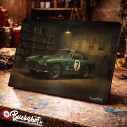 Plaque métallique publicitaire – Illustration Aston Martin DB4 GT 1962 – Garage Vintage – Buckshot