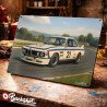 Plaque métallique publicitaire – Illustration BMW 3.0 CSi 1974 – Course sur circuit – Buckshot